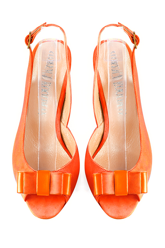 Clementine orange women's slingback sandals. Square toe. High slim heel. Top view - Florence KOOIJMAN